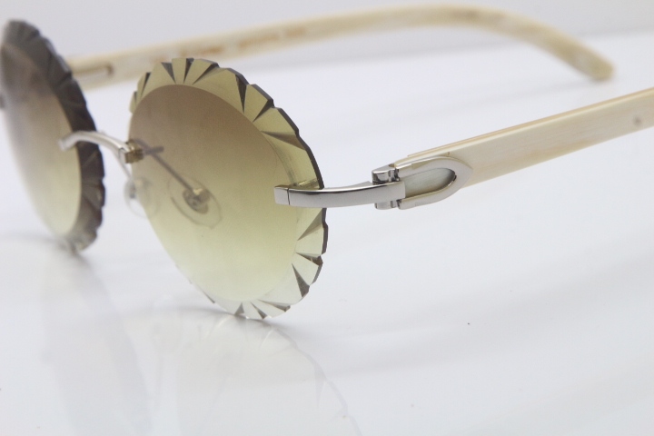 Cartier Rimless Original Genuine Natural Horn T8200761 Sunglasses In Gold Brown Carved Lens