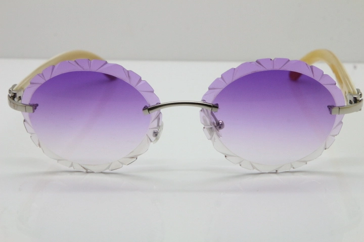 Cartier Rimless Original Genuine Natural Horn T8200761 Sunglasses In Gold Purple Carved Lens