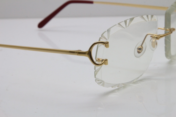 Cartier Rimless Metal Original T8200762 Eyeglasses in Gold Transparent Carved Lens