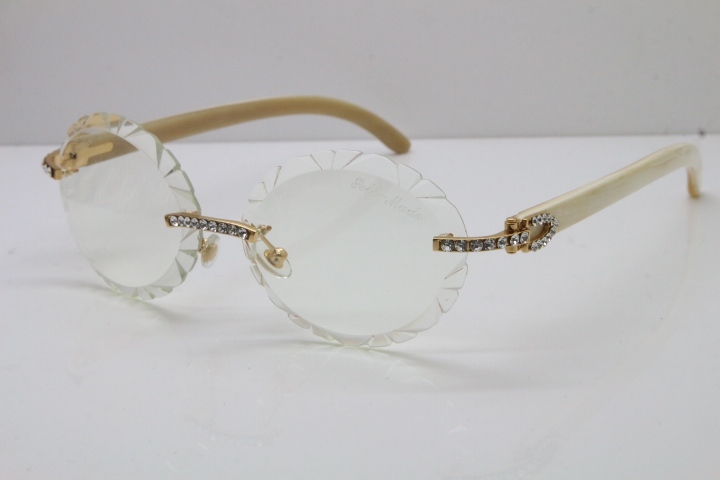 Cartier Big Stones White Genuine Natural Horn T8200761 Rimless Optical In Silver Transparent Carved Lens