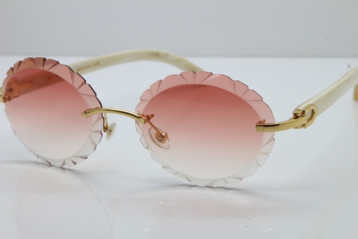 Cartier Rimless Original Genuine Natural Horn T8200761 Sunglasses In Gold Pink Carved Lens