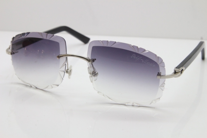 Cartier T8200762 Rimless Sunglasses In Silver Purple Carved Lens