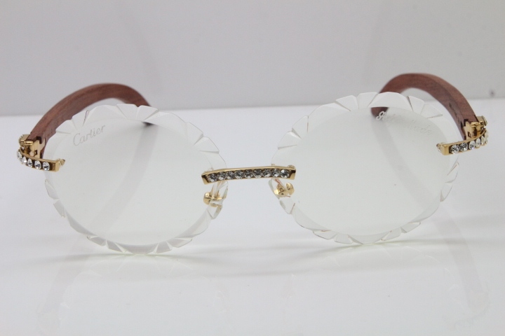Cartier Big Stones Carved Wood T8200761 Rimless Optical In Silver Transparent Carved Lens