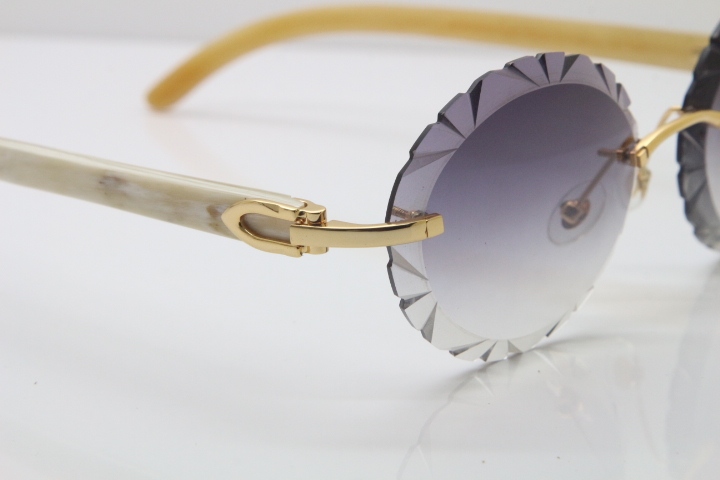 Cartier Rimless Original Genuine Natural Horn T8200761 Sunglasses In Gold Gray Carved Lens