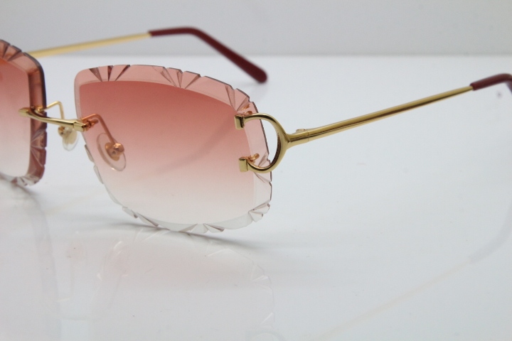 Cartier Rimless Metal Original T8200762 Sunglasses in Gold Pink Carved Lens