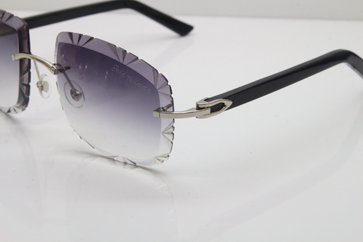 Cartier T8200762 Rimless Sunglasses In Silver Purple Carved Lens