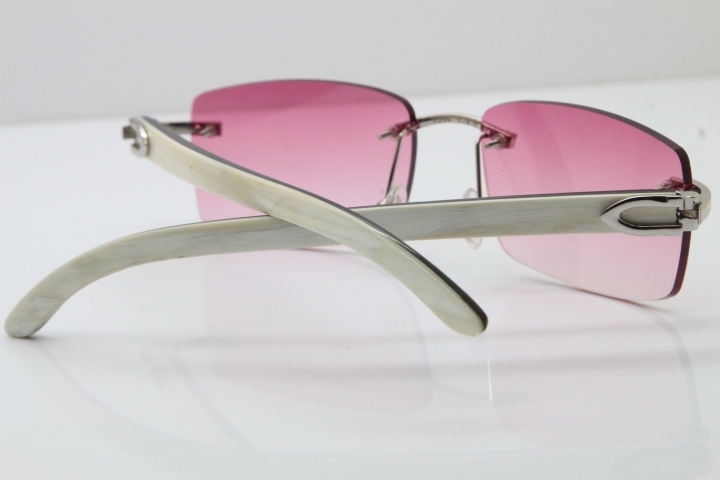 Cartier Rimless 8200757 SunGlasses Original White Inside Black Buffalo Horn Sunglasses in Gold Pink Lens