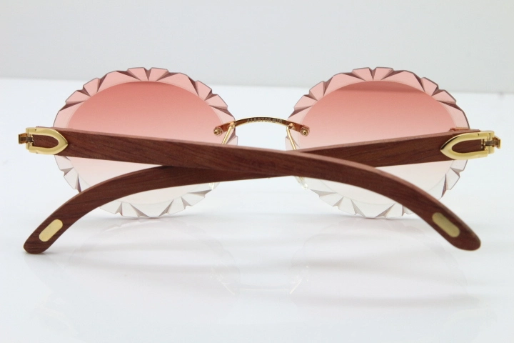 Cartier Rimless Original Wood T8200761 Sunglasses in Gold Pink Carved Lens