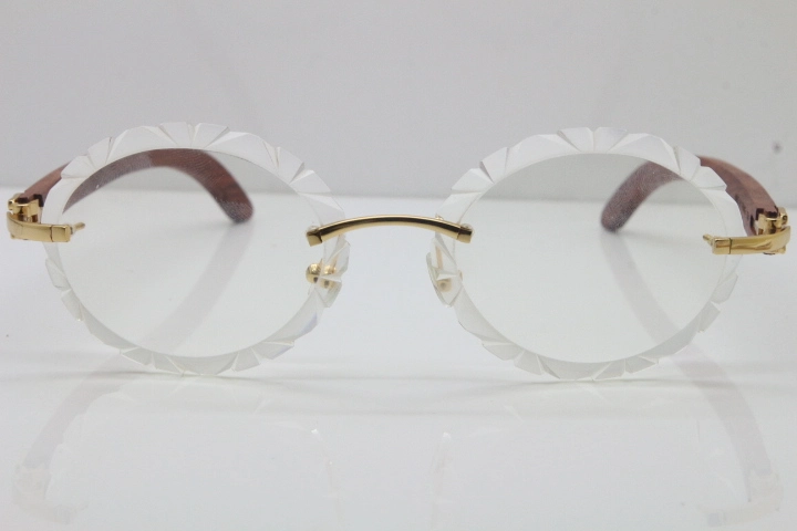 Cartier Rimless Original Wood T8200761 Eyeglasses in Silver Transparent Carved Lens