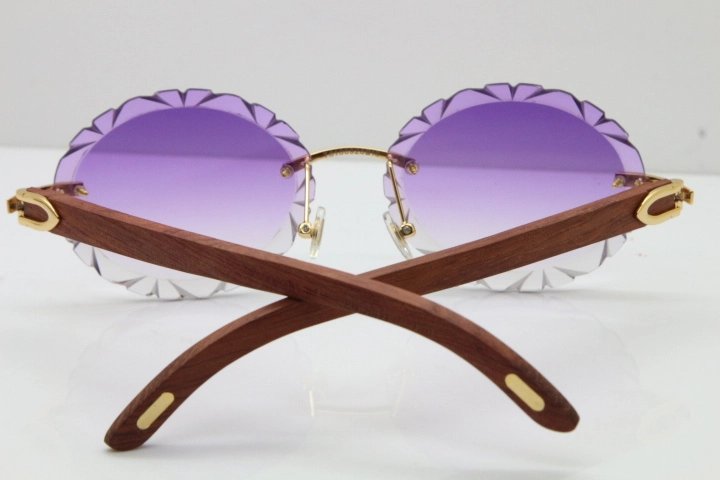 Cartier Rimless Original Wood T8200761 Sunglasses in Gold Purple Carved Lens