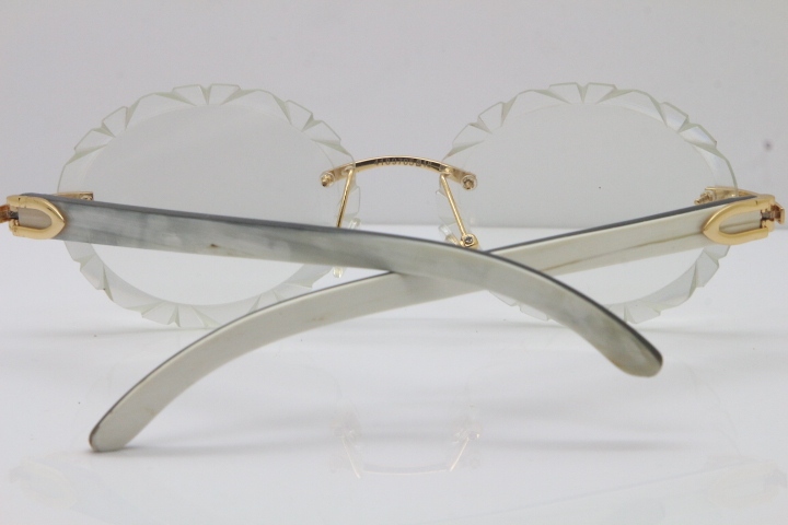 Cartier Rimless Original White Inside Black Buffalo Horn T8200761 Eyeglasses in Silver Transparent Carved Lens