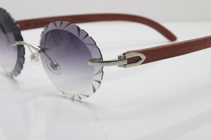 Cartier Rimless Original Wood T8200761 Sunglasses in Gold Gray Carved Lens