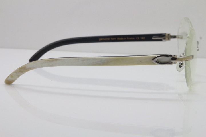 Cartier Rimless Original White Inside Black Buffalo Horn T8200761 Eyeglasses in Silver Transparent Carved Lens