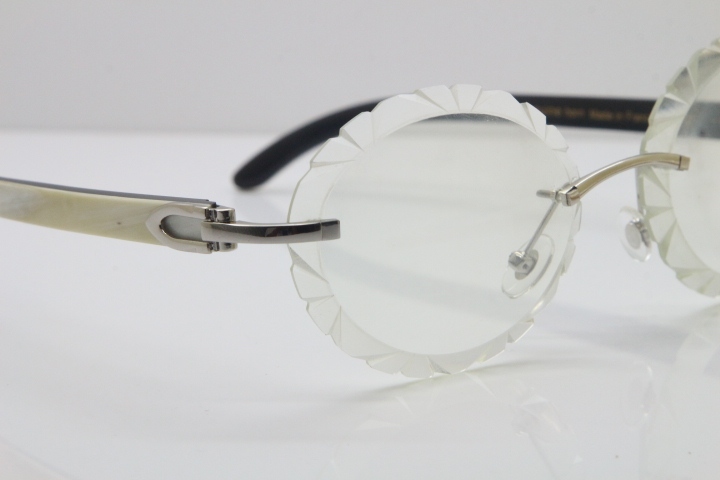 Cartier Rimless Original White Inside Black Buffalo Horn T8200761 Eyeglasses in Gold Transparent Carved Lens