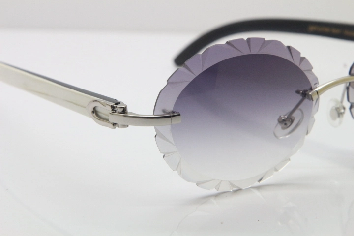 Cartier Rimless Original White Inside Black Buffalo Horn T8200761 Sunglasses in Gold Gray Carved Lens