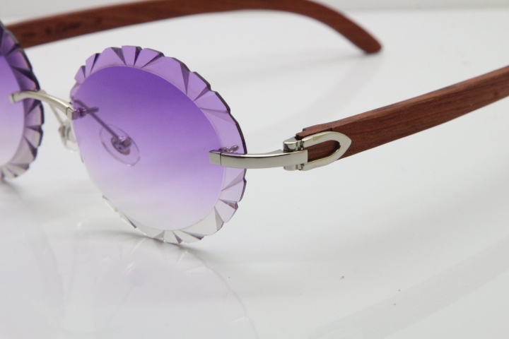 Cartier Rimless Original Wood T8200761 Sunglasses in Gold Purple Carved Lens