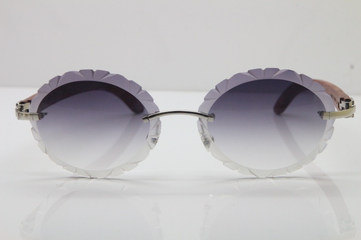 Cartier Rimless Original Wood T8200761 Sunglasses in Gold Gray Carved Lens