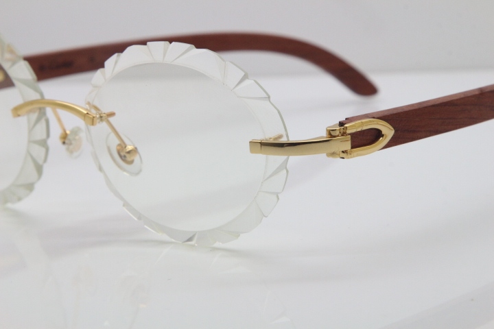 Cartier Rimless Original Wood T8200761 Eyeglasses in Silver Transparent Carved Lens