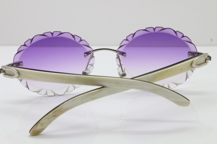 Cartier Rimless Original White Inside Black Buffalo Horn T8200761 Sunglasses in Gold Purple Carved Lens