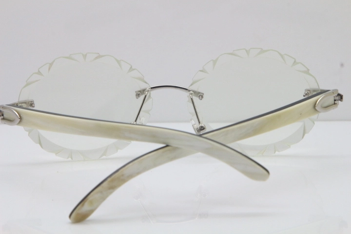 Cartier Rimless Original White Inside Black Buffalo Horn T8200761 Eyeglasses in Silver Transparent Carved Lens