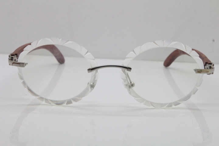 Cartier Rimless Original Wood T8200761 Eyeglasses in Silver Transparent Carved Lens