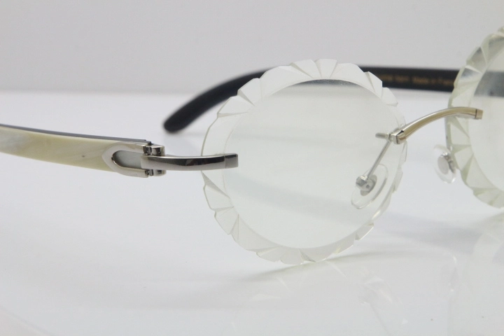 Cartier Rimless Original White Inside Black Buffalo Horn T8200761 Eyeglasses in Silver Transparent Carved Lens