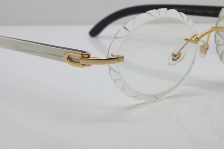 Cartier Rimless Original White Inside Black Buffalo Horn T8200761 Eyeglasses in Silver Transparent Carved Lens