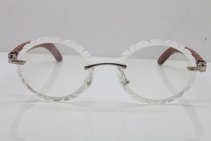 Cartier Rimless Original Wood T8200761 Eyeglasses in Silver Transparent Carved Lens