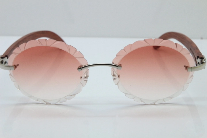 Cartier Rimless Original Wood T8200761 Sunglasses in Gold Pink Carved Lens