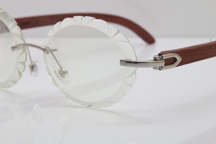 Cartier Rimless Original Wood T8200761 Eyeglasses in Silver Transparent Carved Lens