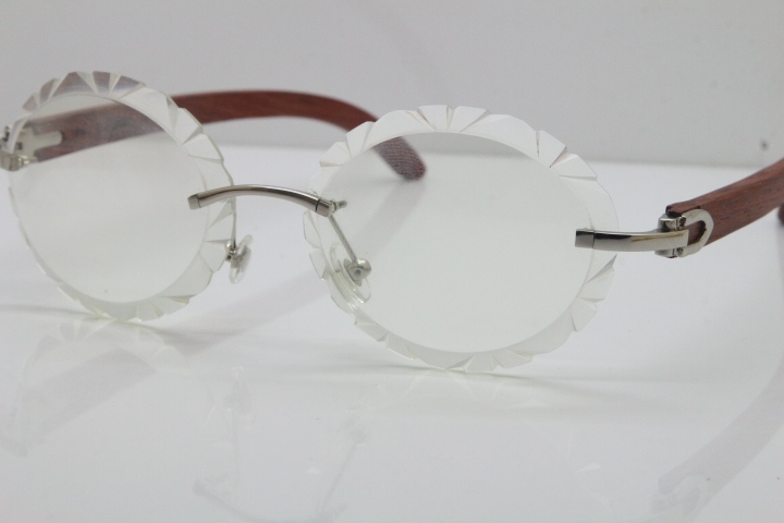 Cartier Rimless Original Wood T8200761 Eyeglasses in Gold Transparent Carved Lens