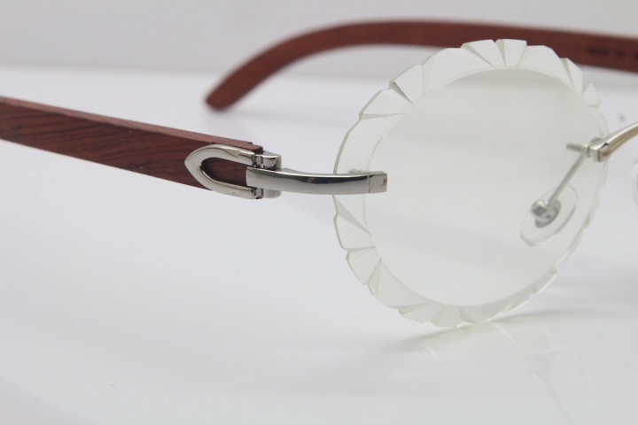 Cartier Rimless Original Wood T8200761 Eyeglasses in Silver Transparent Carved Lens