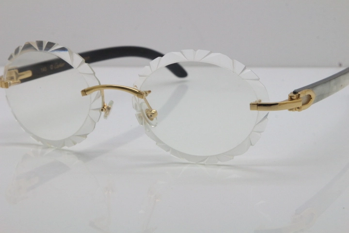 Cartier Rimless Original White Inside Black Buffalo Horn T8200761 Eyeglasses in Silver Transparent Carved Lens