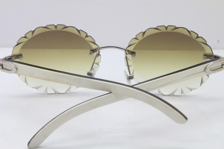 Cartier Rimless Original White Inside Black Buffalo Horn T8200761 Sunglasses in Gold Brown Carved Lens