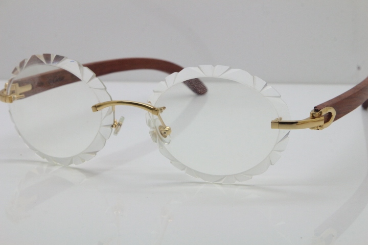 Cartier Rimless Original Wood T8200761 Eyeglasses in Gold Transparent Carved Lens