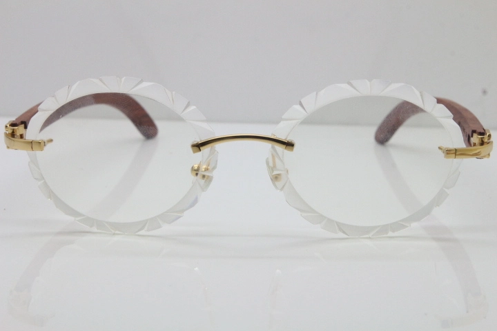 Cartier Rimless Original Wood T8200761 Eyeglasses in Gold Transparent Carved Lens