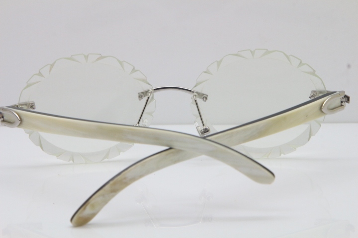 Cartier Rimless Original White Inside Black Buffalo Horn T8200761 Eyeglasses in Gold Transparent Carved Lens