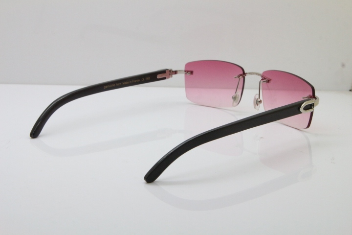 Cartier Rimless 8200758 SunGlasses Original Black Buffalo Horn Sunglasses in Silver Pink Lens