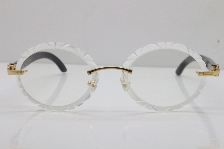 Cartier Rimless Original White Inside Black Buffalo Horn T8200761 Eyeglasses in Silver Transparent Carved Lens