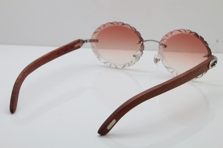 Cartier Rimless Original Wood T8200761 Sunglasses in Gold Pink Carved Lens