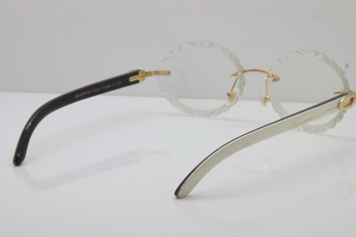 Cartier Rimless Original White Inside Black Buffalo Horn T8200761 Eyeglasses in Silver Transparent Carved Lens