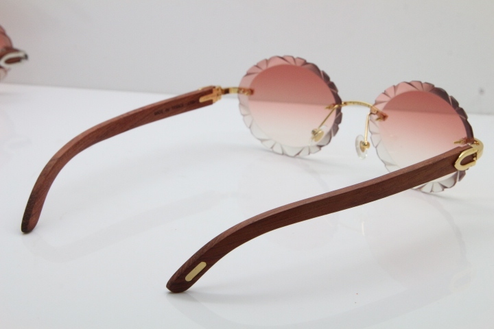 Cartier Rimless Original Wood T8200761 Sunglasses in Gold Pink Carved Lens