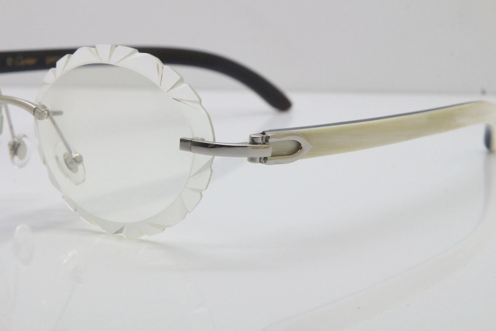 Cartier Rimless Original White Inside Black Buffalo Horn T8200761 Eyeglasses in Silver Transparent Carved Lens