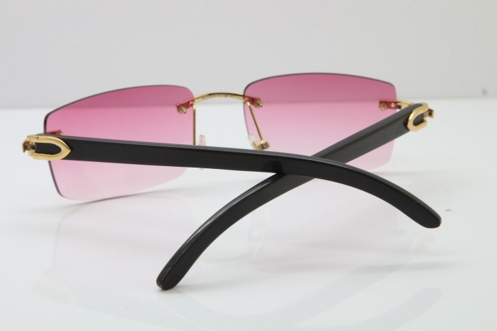 Cartier Rimless 8200758 SunGlasses Original Black Buffalo Horn Sunglasses in Silver Pink Lens