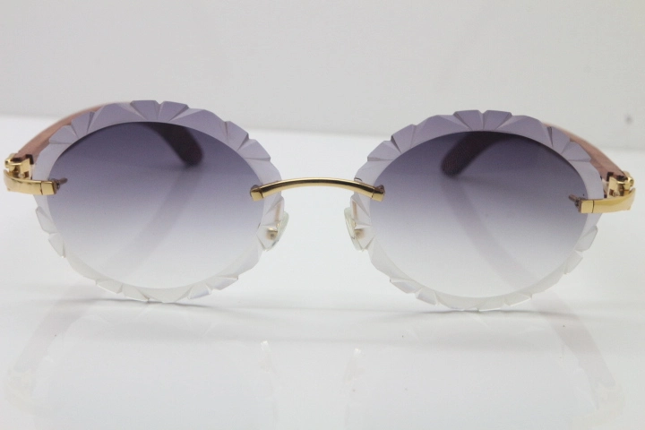 Cartier Rimless Original Wood T8200761 Sunglasses in Gold Gray Carved Lens