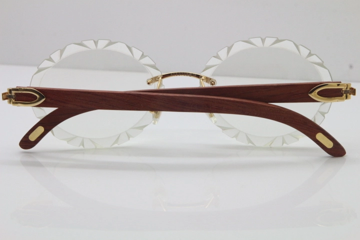 Cartier Rimless Original Wood T8200761 Eyeglasses in Silver Transparent Carved Lens