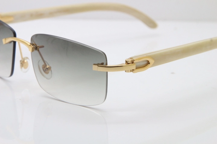 Cartier Rimless 8200757 Original White Genuine Natural Horn Sunglasses In Gold Light green Lens