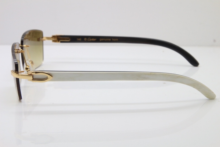 Hot Cartier Rimless 8200757 Original White Inside Black Buffalo Horn Sunglasses In Gold Brown Lnes