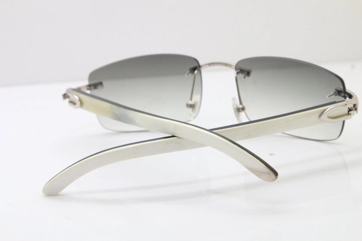 Hot Cartier Rimless 8200757 Original White Inside Black Buffalo Horn Sunglasses In Gold Light green Lnes