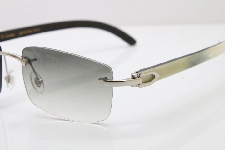 Hot Cartier Rimless 8200757 Original White Inside Black Buffalo Horn Sunglasses In Gold Light green Lnes